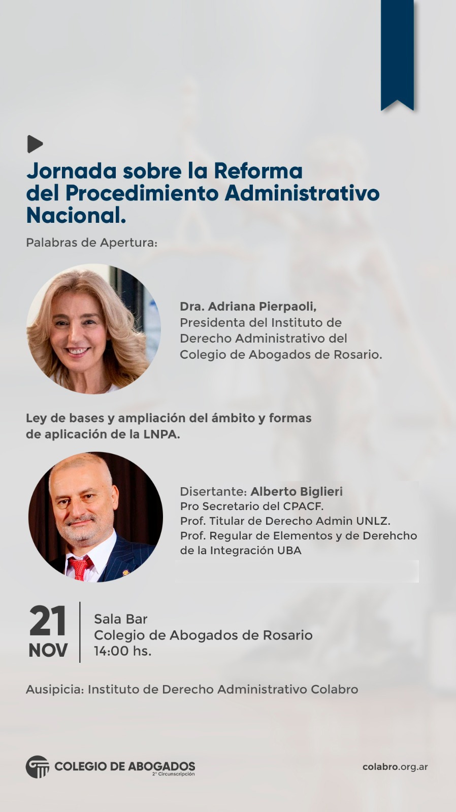 El Instituto invita a: Jornada sobre la Reforma del Procedimiento Administrativo Nacional. - 21/11/2024